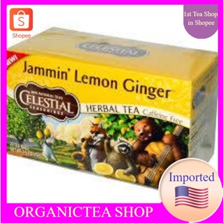 ชา​ Celestial Seasonings Herbal Tea Caffeine Free Jammin Lemon Ginger​ 20 Tea Bags