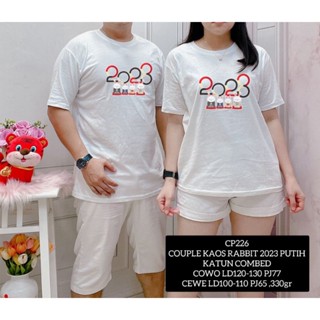 [S-5XL]ผ้าฝ้าย 100% เสื้อยืด ผ้าฝ้าย พิมพ์ลาย Km-cp226 COUPLE RABBIT 2023