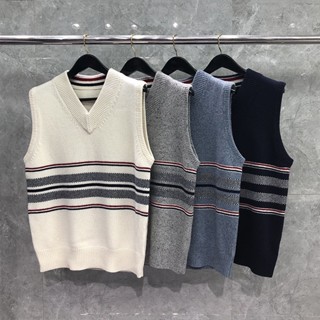Tb THOM เสื้อกั๊ก กันหนาว คอวี ทรงสลิมฟิต ลายตานก ย้อมสี สําหรับผู้ชาย และผู้หญิง