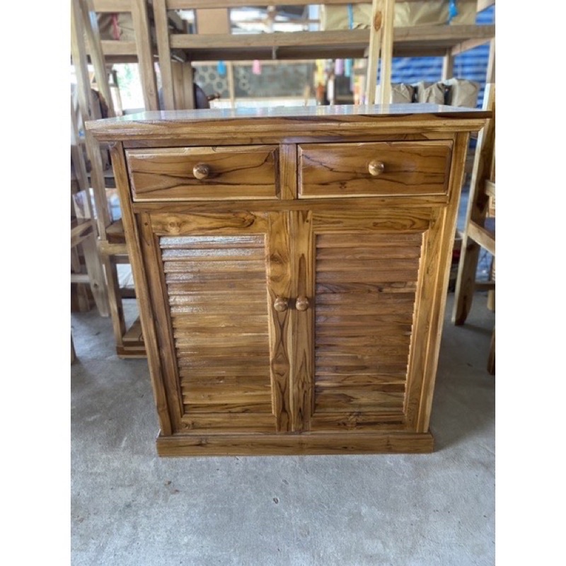 ตู้เก็บรองเท้า ค่าส่ง 0 บาท 📦 ตู้อเนกประสงค์ ไม้สักแท้ ตู้เก็บของแบบมีลิ้นชัก2 บาน ชั้นวางรองเท้า ชั