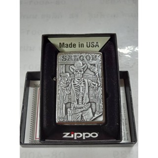 ZIPPO 49298 SALOON SKULL DESIGN STREET CHROME EMBLEM ATTACHED   ของใหม่ พร้อมกล่องตรงรุ่น  รับประกันของแท้