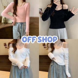 OFF SHOP พร้อมส่ง (OFF-98128) เสื้อเปิดไหล่ไหมพรม ขนมุ้งมิ้ง สีพาสเทลน่ารักคิ้วมาก