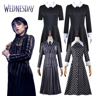 [Wetrose] ชุดเครื่องแบบนักเรียน ชุดคอสเพลย์ The Addams Family Adams Wednesday สีดํา สําหรับวันพุธ