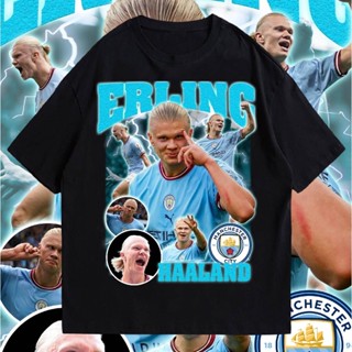 เสื้อยืดผ้าฝ้าย(เสื้อเฮีย) เสื้อ Haaland Mancity สกรีน DTG คมชัด  cotton 100% จัดส่งออกภายใน 2-3 วัน