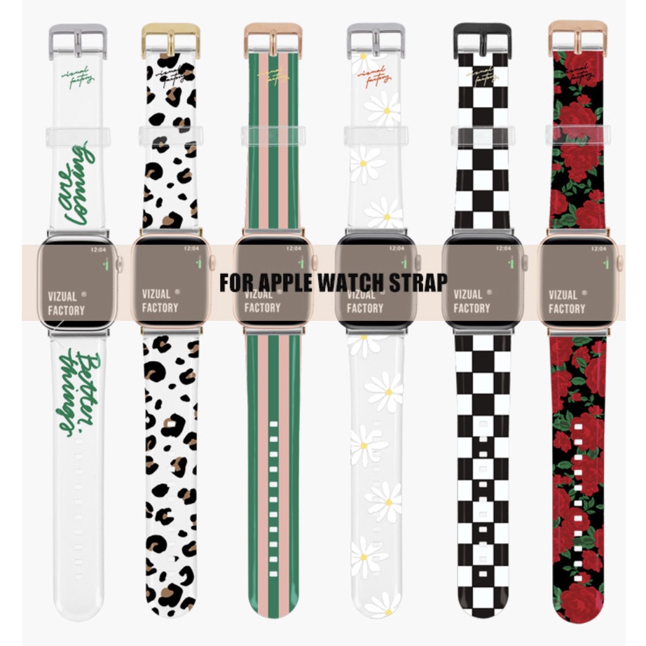 Vizual Factory / pattern band strap (17 types) for Apple Watch watch 38mm 40mm 41mm 42mm 44mm 45mm flower stripe clear letter cute character korea
