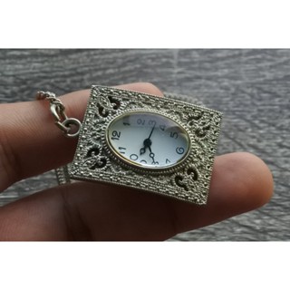 นาฬิกา Vintage มือสองญี่ปุ่น นาฬิกาพก Pocket watch ระบบ QUARTZ ทรงกลม กรอบเงิน หน้าขาว หน้าปัด 26mm