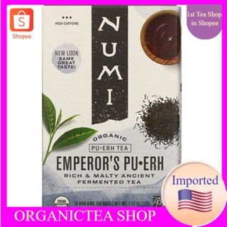 ชา​ Numi Tea, Organic Pu-Erh Tea, Emperors Pu-Erh, 16 Tea Bags