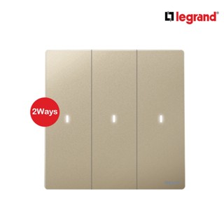 Legrand สวิตช์สองทาง 3 ช่อง สีแชมเปญ มีไฟ LED 3G 2Ways 16AX Illuminated Switch | Mallia Senses | Champaigne | 281015CH