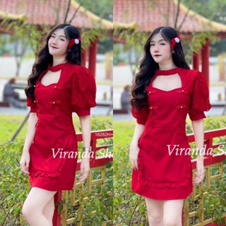 MM18282 เดรสกี่เพ้า เว้าอกแต่งลูกไม้ Qipao dress, cut out, decorated with lace