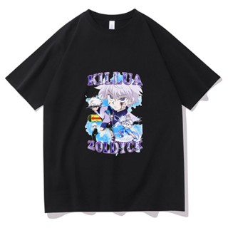 เสื้อยืด ผ้าฝ้าย พิมพ์ลายอนิเมะ Hunter X Hunter Killua Zoldyck ใส่สบาย แฟชั่น สําหรับผู้ชาย_02