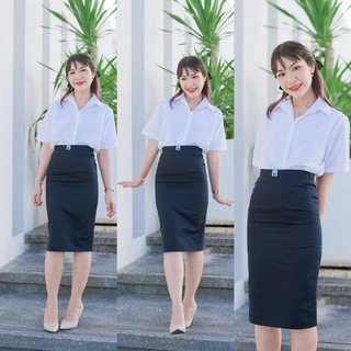 กระโปรงพิธีการ กระโปรงรับปริญญา สีกรมท่า(ผ้าเสริท) ยาว22-24-26 กระโปรงนักศึกษาสีกรม