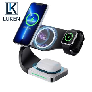 Luken แท่นชาร์จไร้สาย RGB 15W สําหรับ iP 12 13 11 App Watch 7 AirP Pro