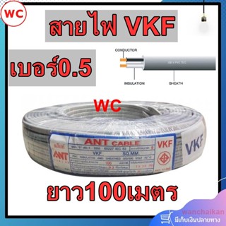 ANT (ยาว 100 เมตร)สายไฟ VKF 2x0..5 สายไฟอ่อน หุ้มฉนวน2ชั้น ยี่ห้อ ANT ของแท้ สายไฟเบอร์0.5