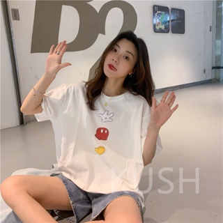 KUSH ใหม่สนุกพิมพ์เสื้อยืดแขนสั้นผู้หญิง ins การออกแบบสุดฮอตหลวมครึ่งแขนน้ำด้านบน KU308