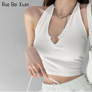 RUO BEI XUAN เสื้อกั๊กสตรีแฟชั่นสไตล์เกาหลีใหม่เซ็กซี่กลวงสั้นยกทรง