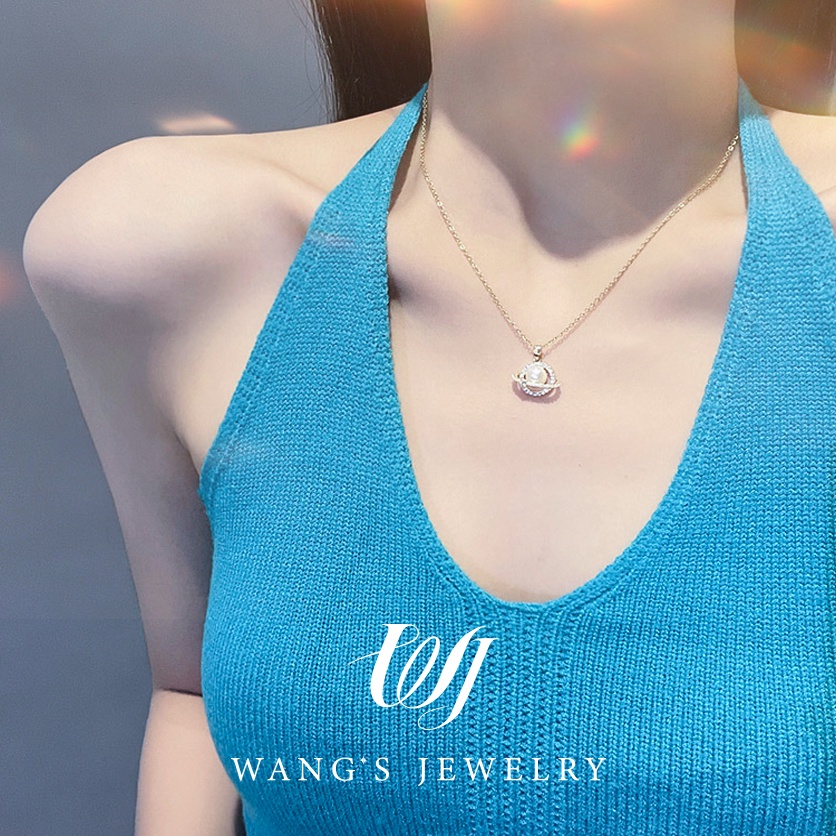 Wj สร้อยคอ จี้ดาวเคราะห์ เหล็กไทเทเนียม ชุบทอง 18k ประดับเพทาย แฮนด์เมด ปรับได้ เครื่องประดับแฟชั่น สําหรับเด็กผู้หญิง