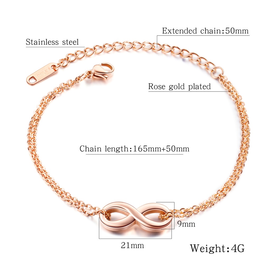 สร้อยข้อมือ เหล็กไทเทเนียม สเตนเลส 18K สองชั้น 8 ตัวอักษร สีโรสโกลด์ สไตล์เกาหลี ของขวัญสําหรับผู้หญิง