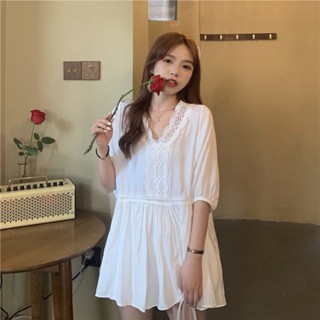 พร้อมส่ง 🧚🏻 White buu dress ชุดเดรสสั้นแขนสั้นทรงตุ๊กตา (34896)