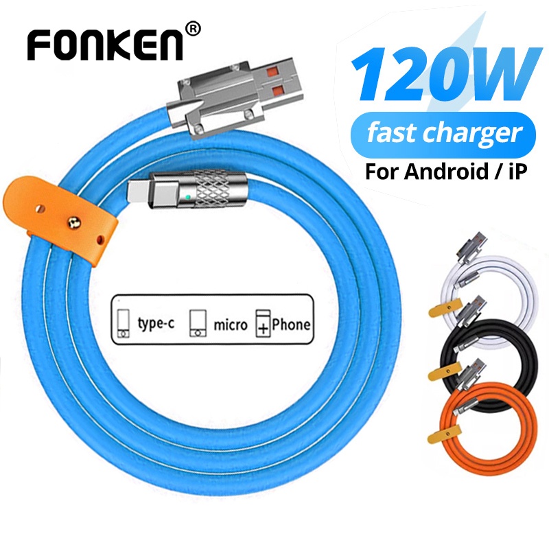120W 6A Micro USB สายชาร์จเร็วมาก Type C ซิลิโคนเหลว ชาร์จเร็ว สายเคเบิลข้อมูล สําหรับ Huawei Xiaomi / ตัวป้องกันสายเคเบิล