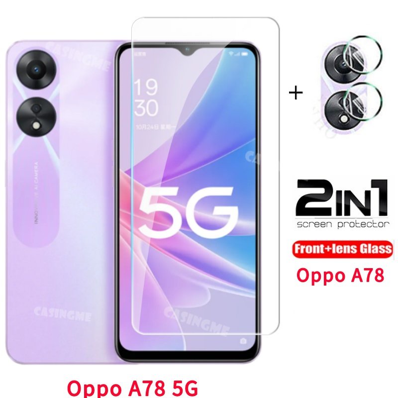 2 in 1 ฟิล์มกระจกนิรภัยกันรอยหน้าจอ แบบเต็มจอ และเลนส์กล้อง สําหรับ Oppo A78 5G Flim A78 A58 A57 Opp