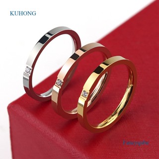 Kuhong แหวนเหล็กไทเทเนียม ประดับเพทาย สีโรสโกลด์ คุณภาพสูง