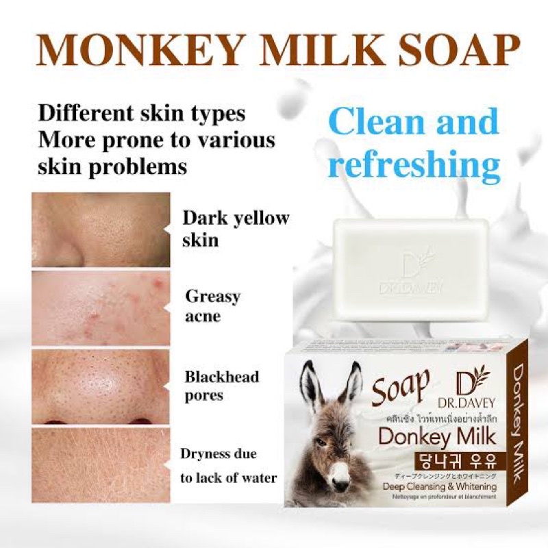 DR.DAVEY Donkey Milk Soap Deep Cleansing And Skin Whitening Nourish Skin 100g.