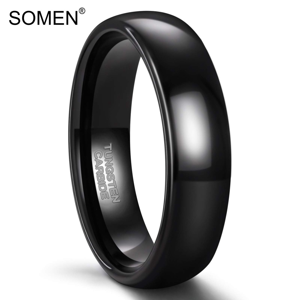 Somen แหวนแต่งงานทังสเตน 6 มม. สําหรับผู้ชาย ผู้หญิง สีดํา ขัดเงา แฟชั่น 4-15