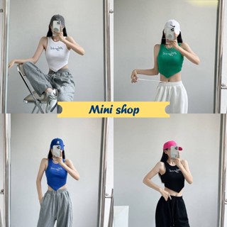 Mini shop🌸พร้อมส่ง🌸 01033 เสื้อกล้ามไหมพรม ปลายเสื้อวี ดีเทลปักตัวอักษร ผ้าร่องใส่สบาย