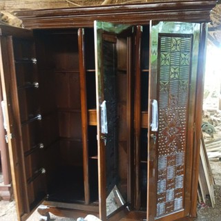 Lemari pakaian 3 pintu hijab doble rak full kayu jati