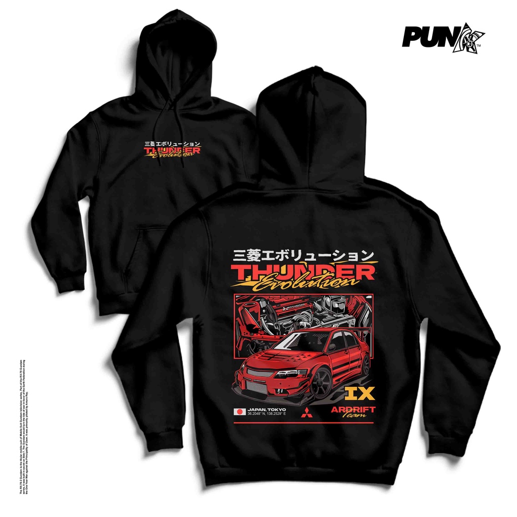 [[OFFICIAL PUNKWHEELS] ] HOODIES EV09 THUNDER EVOLUTION CUSTOM DESIGN (XS-2XL) สีดํา