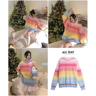 🌈🌿🌺🌼🌸🧡💖💙🇰🇷Knit Rainbow Hood Long Sleeve Top