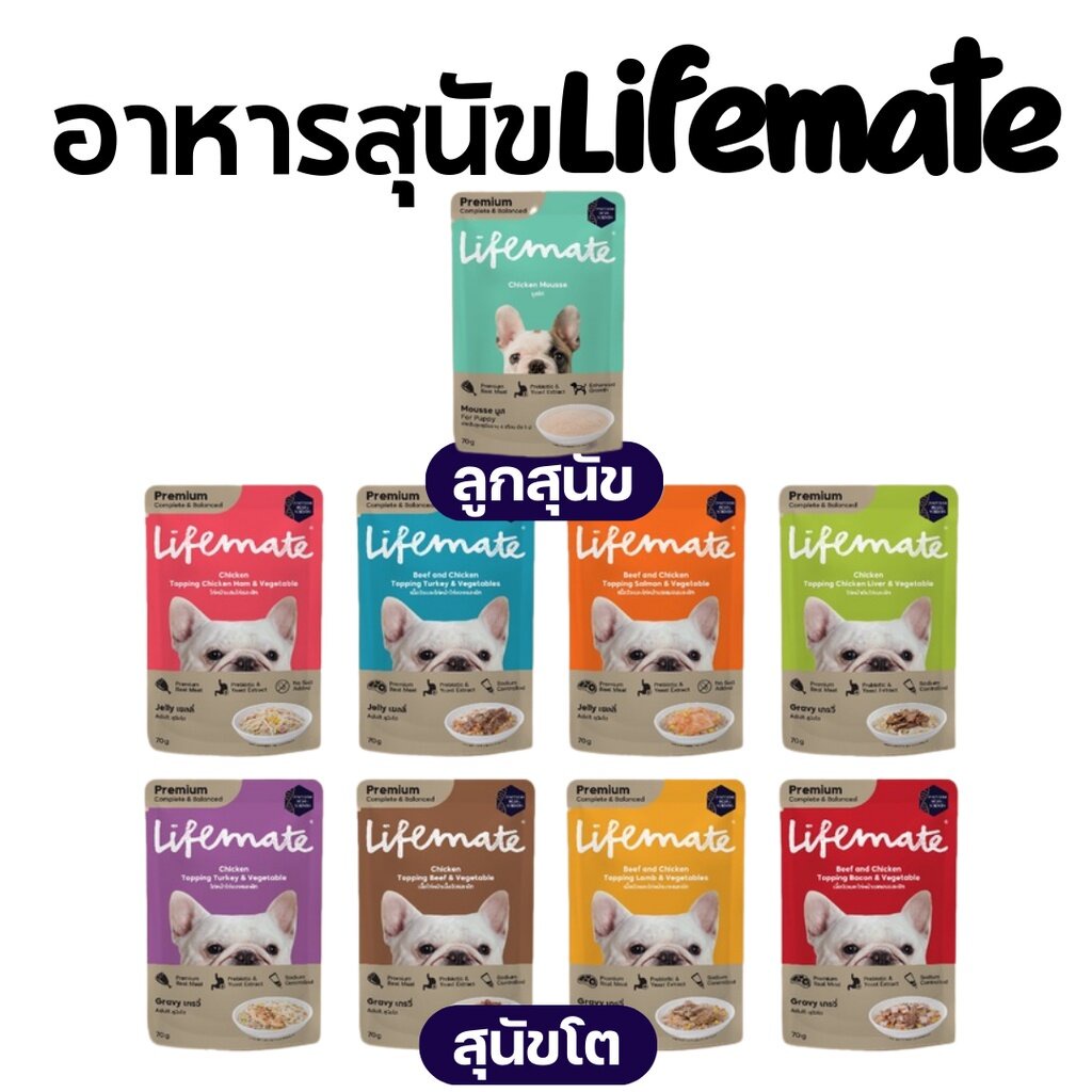 [9แบบ] Lifemate Dog ไลฟ์เมท อาหารเปียกสุนัข เกรดพรีเมี่ยม ไม่เค็ม ขนาด 70 กรัม