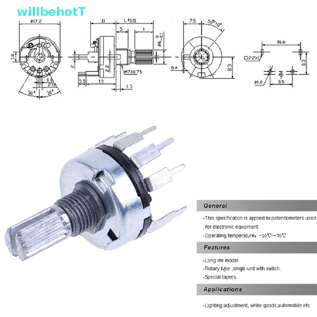 [WillbehotT] 5 ชิ้น RV17 พร้อม Potentiometer B1K 2K 5K 10K 20K 50K ความยาวจับ 15 มม.5Pin คาร์บอนฟิล์ม Potentiometer [ใหม่] - รูปที่ 5