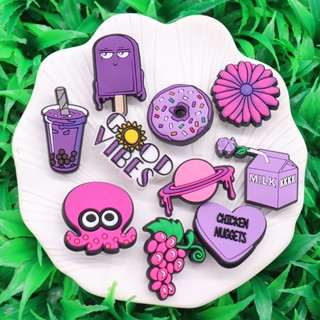 Milktea Dount Jibits Croc Pin ปลาหมึก องุ่น รองเท้า เสน่ห์ ดอกไม้สีม่วง จิ๊บบิต เสน่ห์ ไอติม Jibitz สําหรับเด็ก อุปกรณ์ตกแต่งรองเท้า