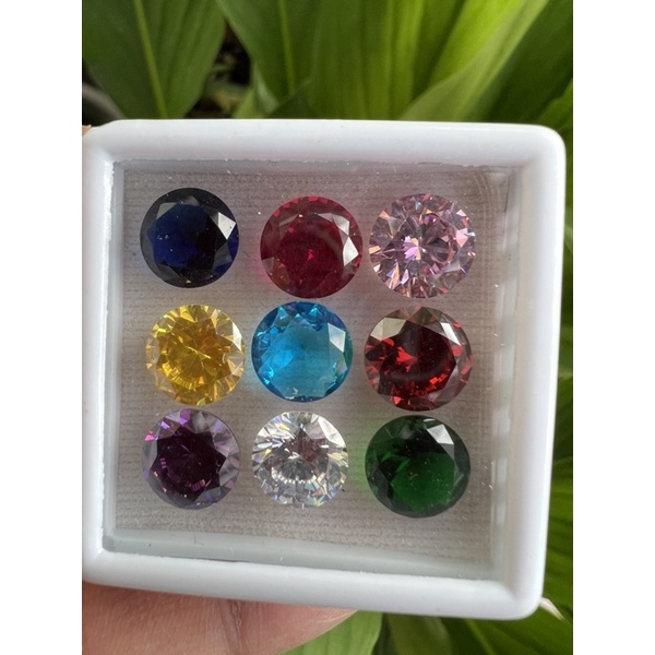 นพเก้า เพชร CZ คิวบิกเซอร์โคเนีย เพชรรัสเซีย พลอย นพเก้า 9สี ขนาด.9.00 มิล(9mm)9.00มม  ขาว/เขียว/แดง