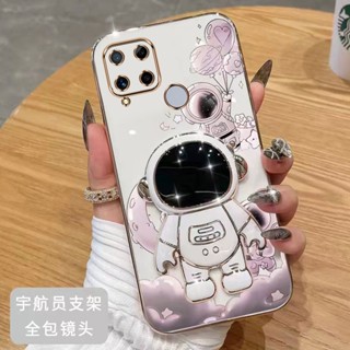 เคสโทรศัพท์มือถือ ขอบตรง ลายนักบินอวกาศ พร้อมขาตั้ง สําหรับ realme C15 realme C12 realme C25 realme C25S realme 7i realme C17 realme 10 4G