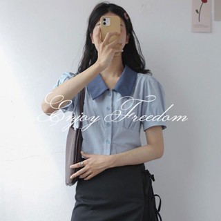 Enjoy Freedom เสื้อเชิ้ตโปโลคอปกแขนสั้นสไตล์ฝรั่งเศสรุ่นใหม่ของผู้หญิง
