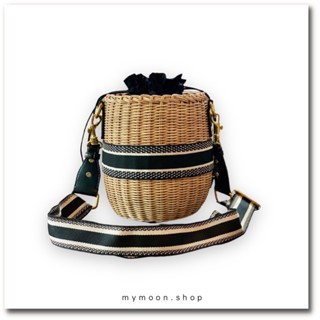 F15 Cylinder rattan bag with wide shoulder strap design