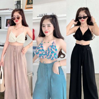 ❤️Set2pcs.❤️Wow สวยเกินต้าน 💕💕คาเฟ่ก็ได้ ทะเลก็ดี🌊🌴Set2pcs. เสื้อไหมพรมถัก+กางเกงขาบาน เอวยืดมีกระเป๋าข้าง งานสวยมากก