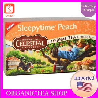 ชา Celestial Seasonings, Herbal Tea, Caffeine Free, Sleepytime Peach, 20 Tea Bags พร้อมส่ง