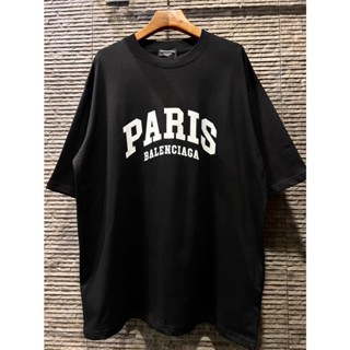 BALENCIAGA PARIS LOGO PRINTED COTTON-JERSEY T-SHIRT IN BLACK เสื้อยืดคอกลมแขนสั้น แบรนด์บาลองเซียก้า สกรีนตัวหนังสือ