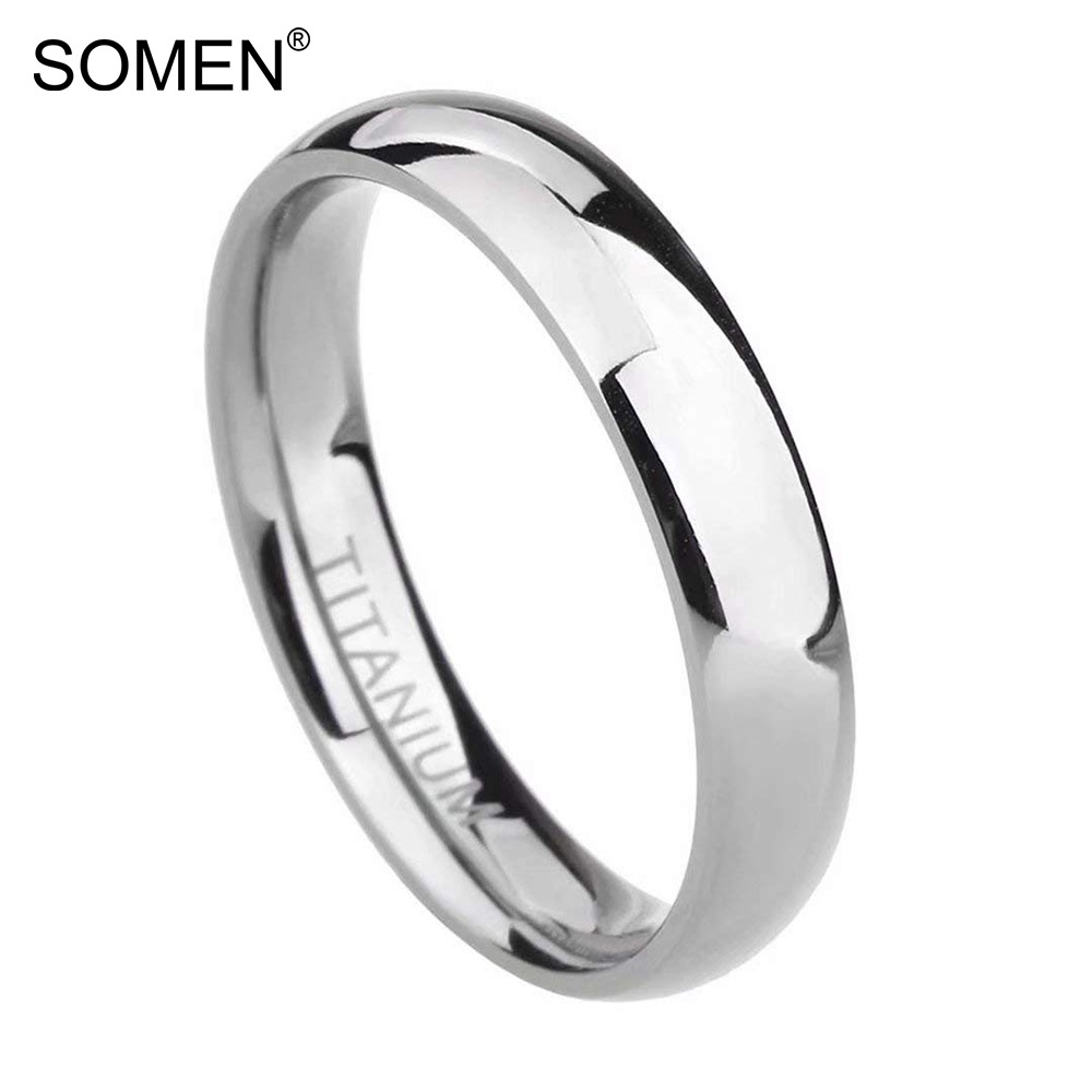 Somen แหวนไทเทเนียมขัดเงา 4 มม. ใส่สบาย ไซซ์ 3-15 สําหรับผู้ชาย ผู้หญิง งานแต่งงาน