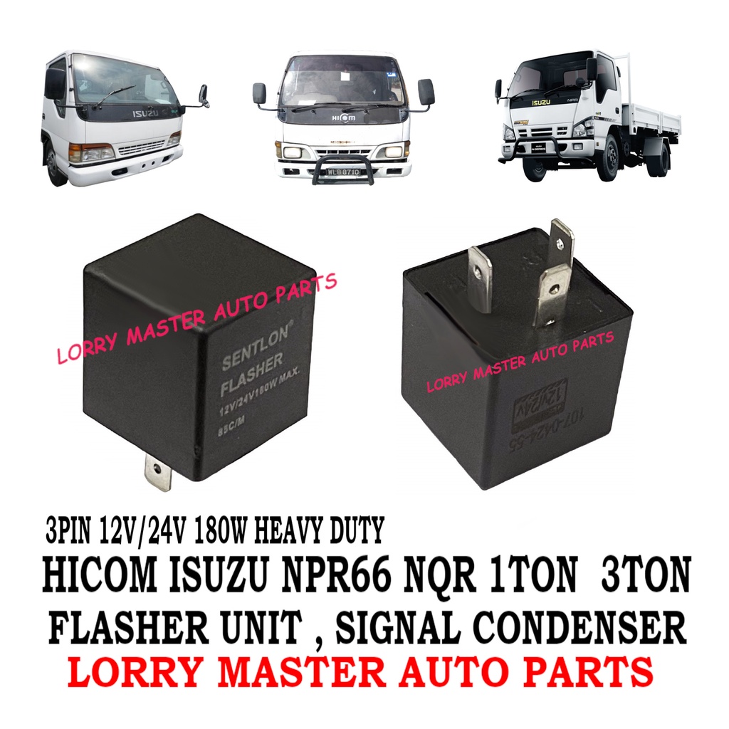 3PIN 12V/24V 180W HEADY DUTY FLASHER หน่วยป้าย CONDENSER HICOM 2.8 4.3 NKR NQR N-SERIES NPR66 LORRY 