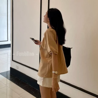 (สินค้าพร้อมส่ง) เสื้อคลุมมินิมอล (V06) ผ้าฝ้าย ผ้านิ่มมากกก Cotton linen blouse