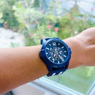 ⌚🥳นาฬิกาข้อมือชาย เท่ห์ฝุดๆค่ะ ใครข้อมือใหญ่ จัดไป😎⌚#Guess สายซิลิโคนสีน้ำเงิน โชว์กลไก