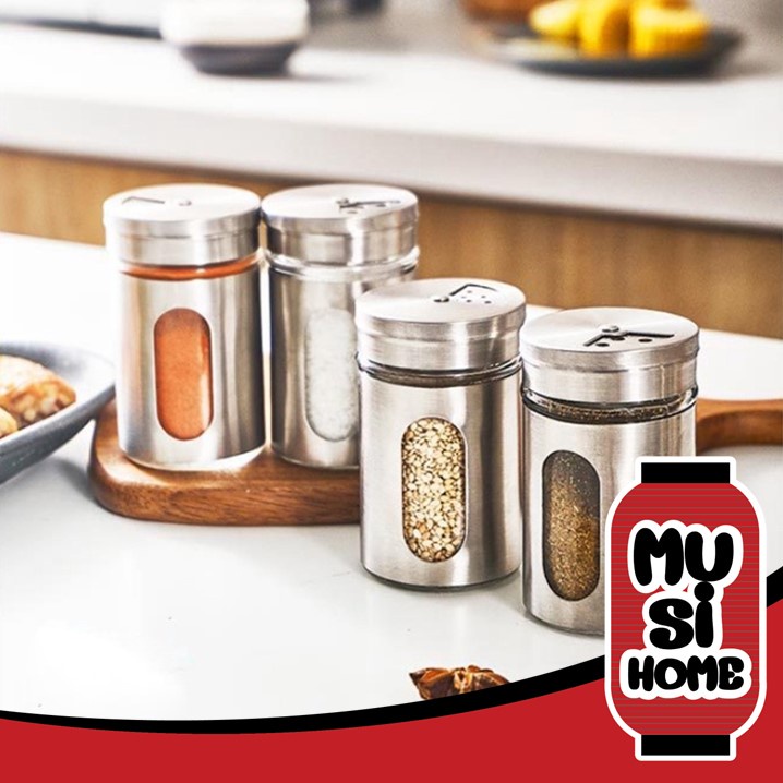 MUSI.HOME【ราคาถูก】H24 ขวดใส่เครื่องปรุงป่น ขวดพริกไทย กระปุกเครื่องปรุง ใสเห็นด้านใน ฝาสแตนเลส พริกป่น เครื่องปรุงผง