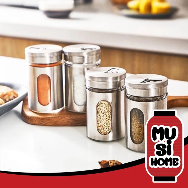 MUSI.HOME【ราคาถูก】H24 ขวดใส่เครื่องปรุงป่น ขวดพริกไทย กระปุกเครื่องปรุง ใสเห็นด้านใน ฝาสแตนเลส พริกป่น เครื่องปรุงผง