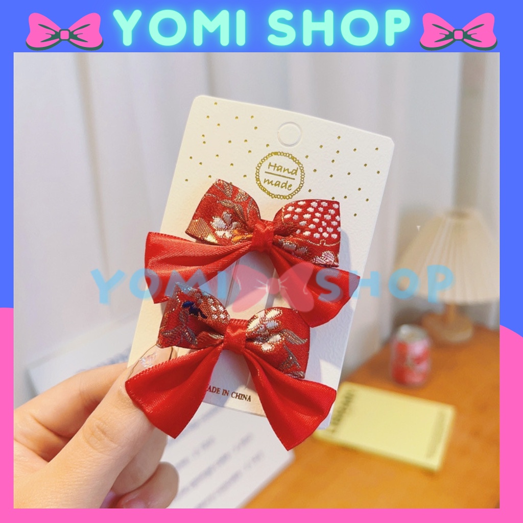 MERAH P-096 | กิ๊บติดผมตรุษจีน CHILDRENS HAIR RIBBON พร้อมดอกไม้สีแดง MOTIF/คลิปตรุษจีน/คลิปสีแดง/คล