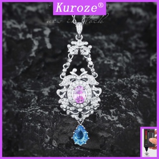 Kuroze สร้อยคอ จี้ดอกไม้ ประดับเพชร สีชมพู หรูหรา สไตล์วินเทจ