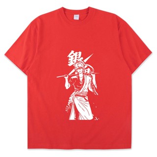 เสื้อยืดแขนสั้นลําลอง ผ้าฝ้าย ทรงหลวม พิมพ์ลายการ์ตูนอนิเมะ Gintama Sakata Gintoki Kagura แฟชั่นฤดูร้อน สไตล์ฮาราจู_09